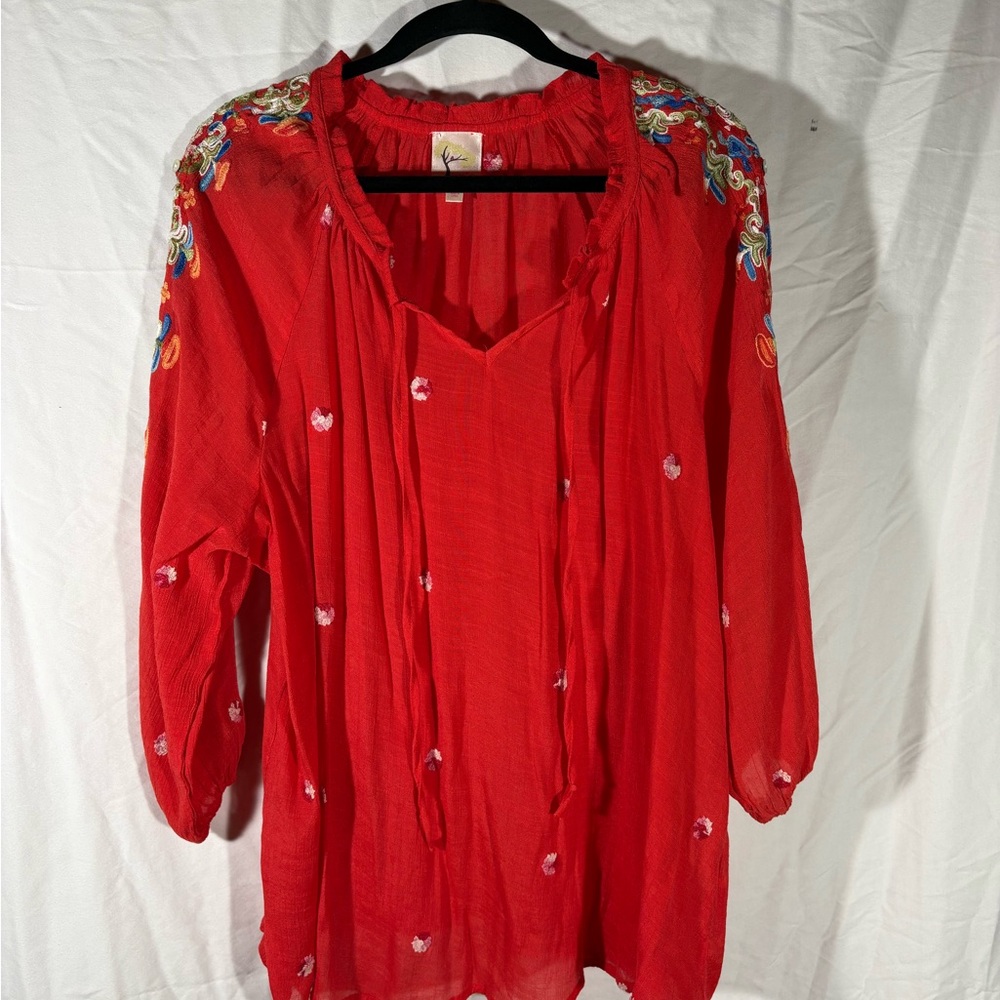 Vibrant Red Embroidered Women's Tunic
